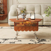 Movable retro coffee table with solid wood and adjustable petal design for living room main product image